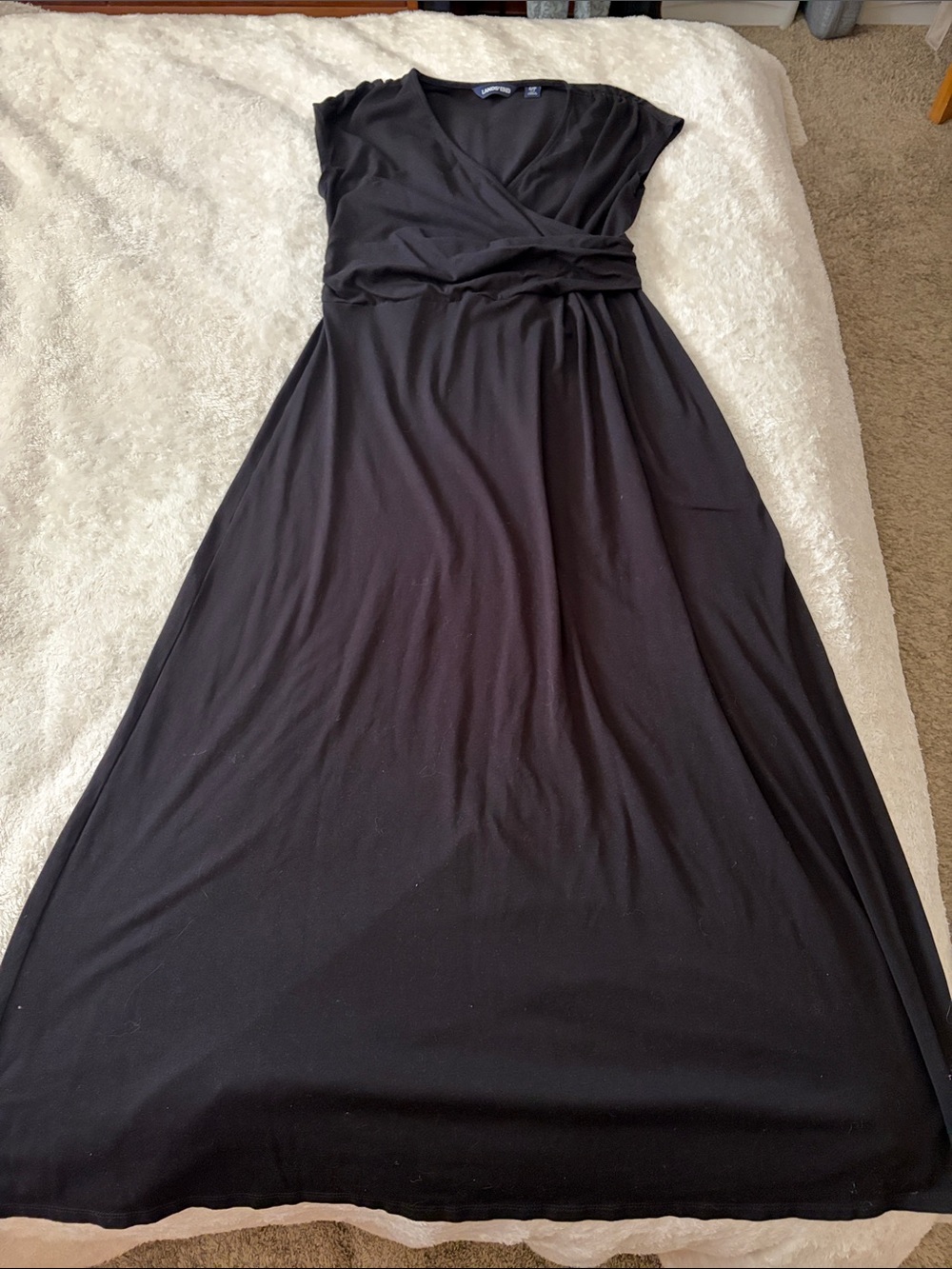 Lands' End Black Wrap-Style Maxi Dress